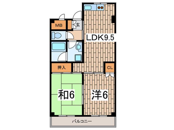 名瀬ハイツ(2LDK/2階)の間取り写真