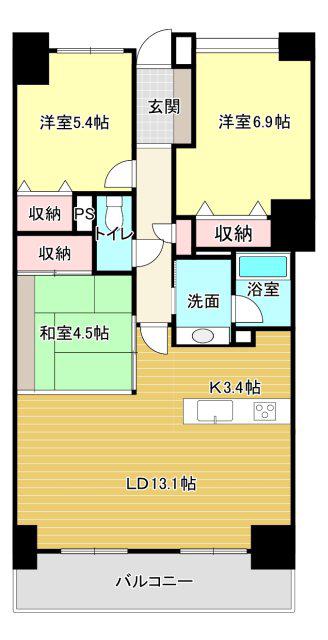 ウィスティリアひくま(3LDK/3階)の間取り写真
