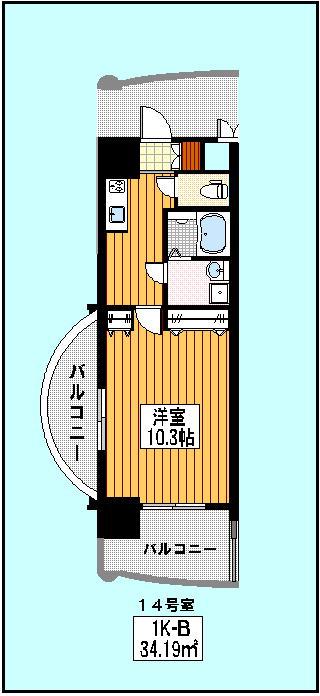 ロイヤルコンフォート渡辺通252(1K/12階)の間取り写真
