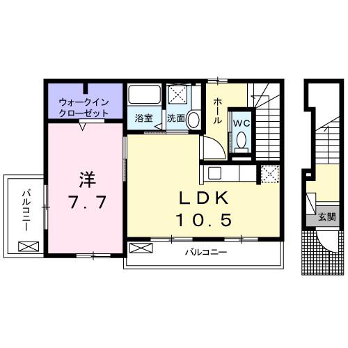 ローズK(1LDK/2階)の間取り写真