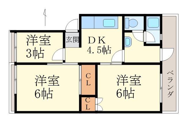 ハイツ緑ヶ丘(3DK/3階)の間取り写真