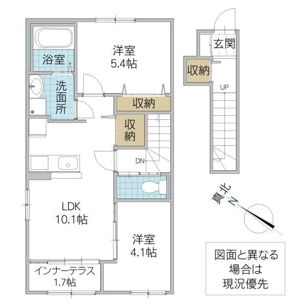 つくば市大角豆アパート(1LDK/2階)の間取り写真