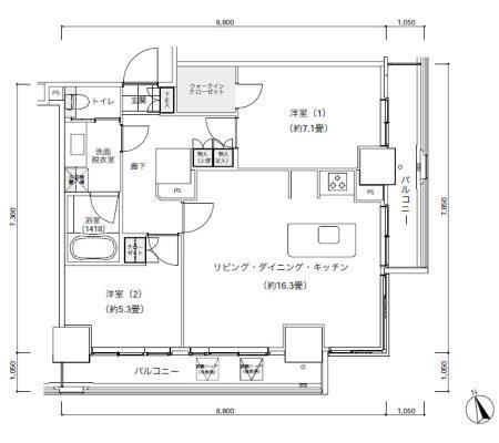 パークキューブ愛宕山タワー(2LDK/17階)の間取り写真