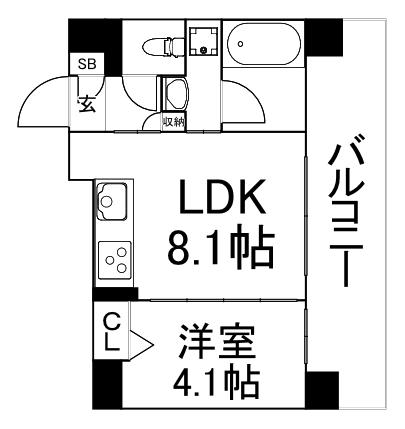 セイワパレス玉造駅前(1LDK/4階)の間取り写真