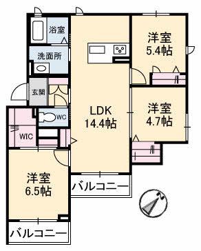 ラフィーネ船越(3LDK/2階)の間取り写真