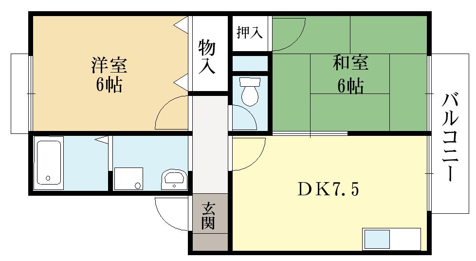 TタウンC棟(2DK/1階)の間取り写真