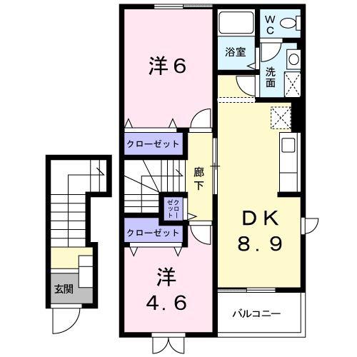 ラフィネ II(2DK/2階)の間取り写真