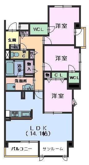 コルティーレ マルフク(3LDK/8階)の間取り写真