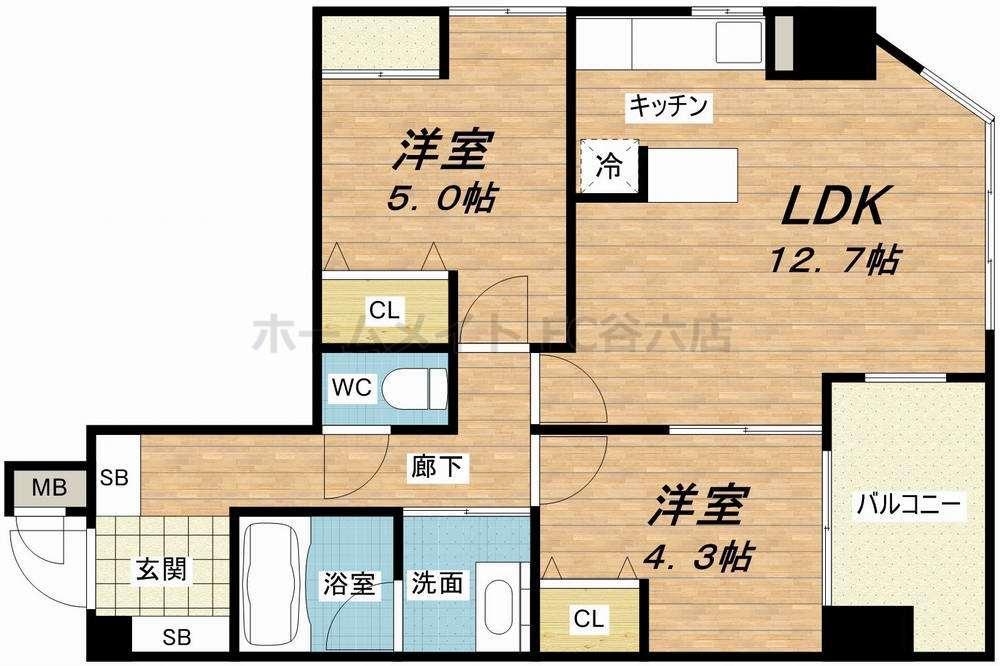 アーデンタワー北堀江(2LDK/9階)の間取り写真