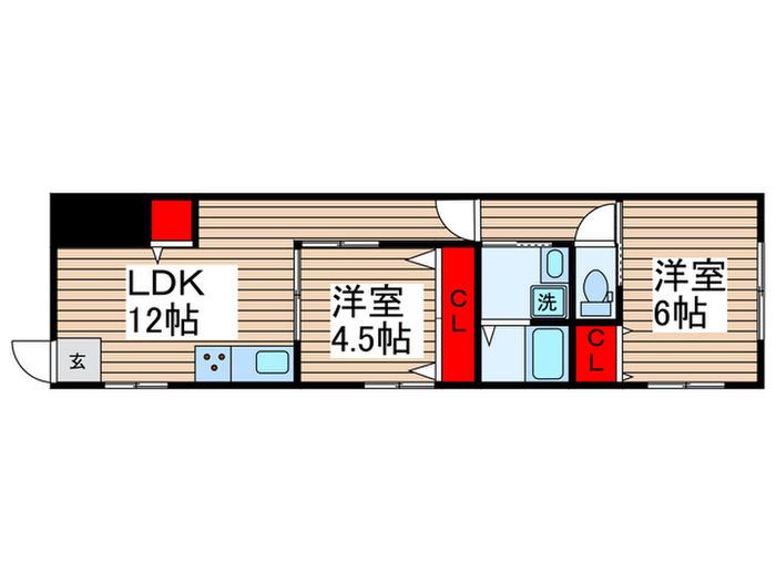 LIKE高野山C棟(2LDK/1階)の間取り写真