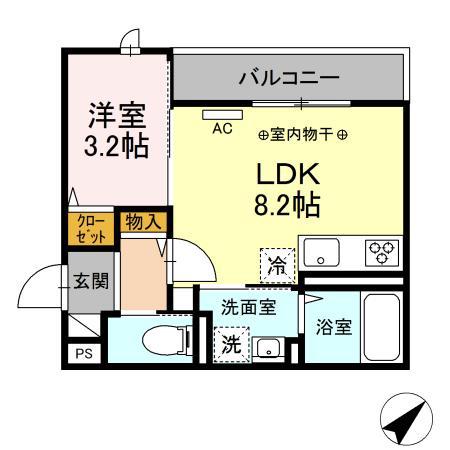 ブリーズコースト夕陽ヶ丘(1LDK/2階)の間取り写真