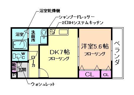 フジパレス池田天神イースト(1DK/2階)の間取り写真