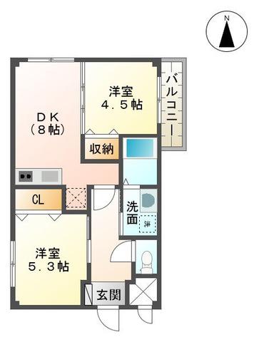 ステーション翔(2DK/2階)の間取り写真