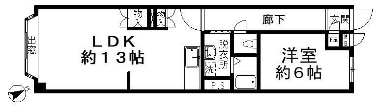 平野屋ビル(1LDK/3階)の間取り写真