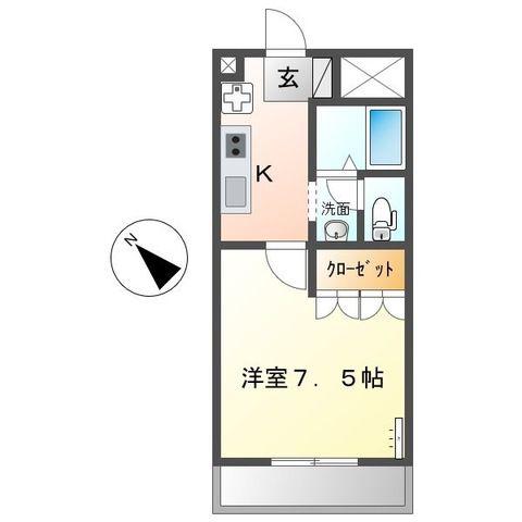 ピアリープレイス(1K/2階)の間取り写真