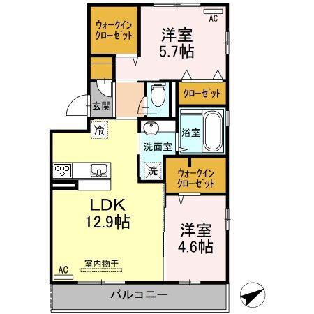 恩田ヒルズ(2LDK/3階)の間取り写真