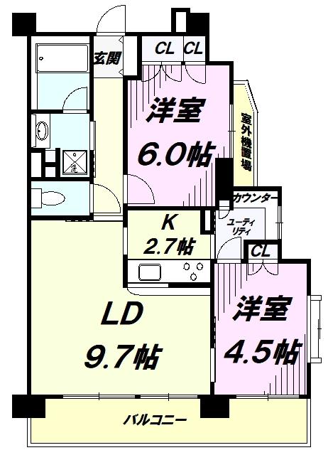 レジデンス八王子明神町(2LDK/9階)の間取り写真