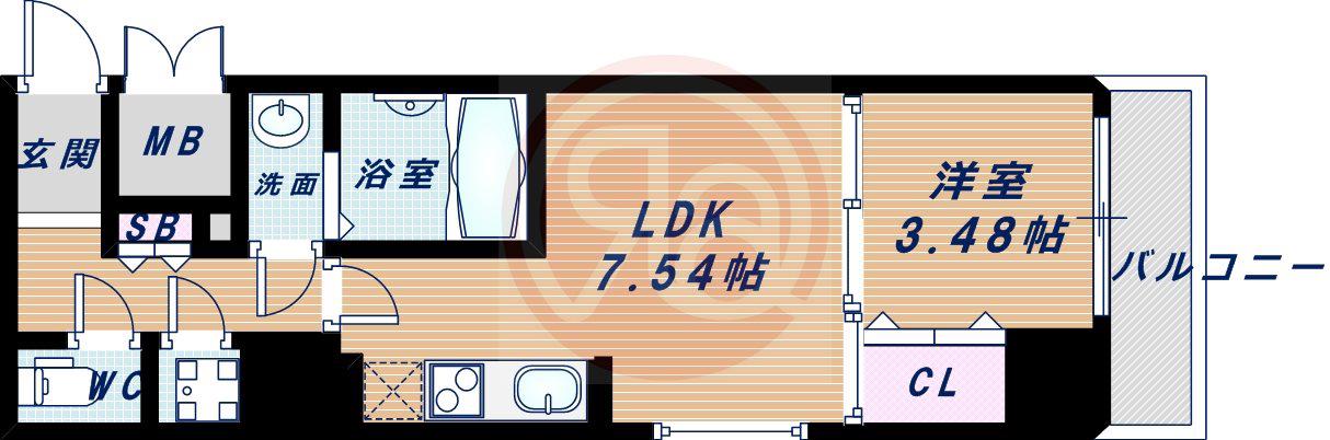 大阪プレステージアコモデーション(1DK/6階)の間取り写真