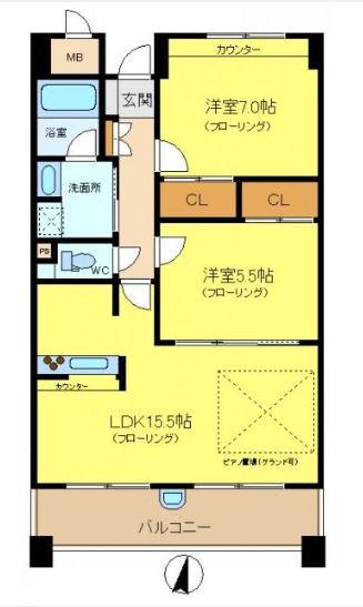 フォレスター王禅寺西(2LDK/5階)の間取り写真