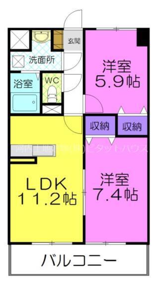フォレストY&M雀宮A(2LDK/2階)の間取り写真