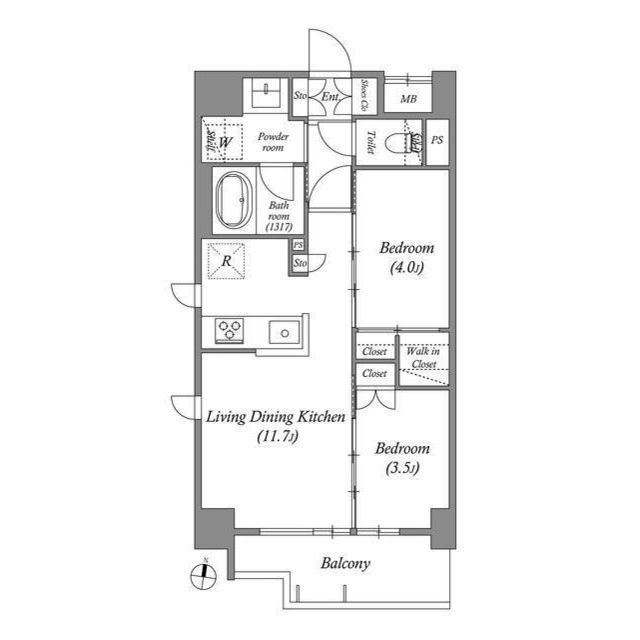 ACP RESIDENCE三ノ輪テラス(2LDK/2階)の間取り写真