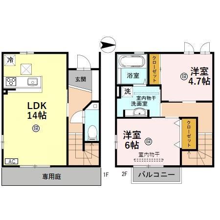 リリーK A棟(2LDK/1階)の間取り写真