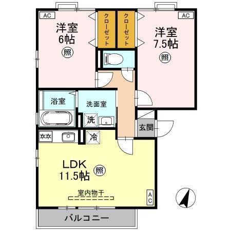 リビングタウン双葉A(2LDK/2階)の間取り写真