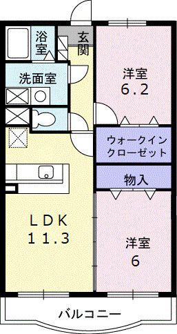 栃木県宇都宮市 3階建 築19年(2LDK/1階)の間取り写真