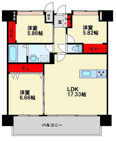 LEGENDTAKAMI(3LDK/8階)の間取り写真