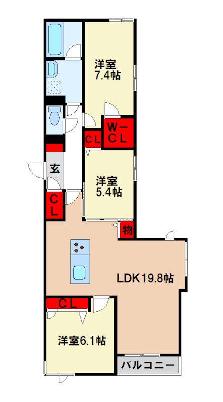 シャーメゾン美しが丘(3LDK/2階)の間取り写真