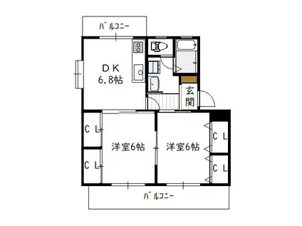 ハーベスト1号館(2DK/2階)の間取り写真