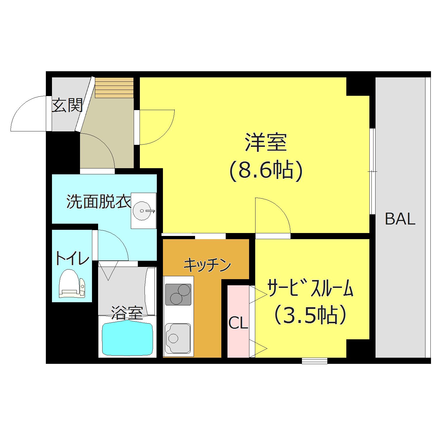 ショゼ関南町(1SK/2階)の間取り写真