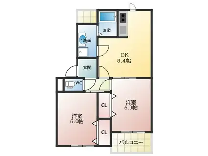 サンパティークI(2DK/2階)の間取り写真