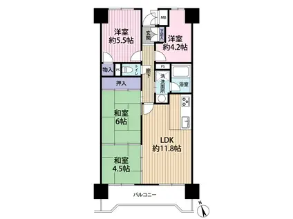 ライオンズガーデン若林(4LDK/4階)の間取り写真