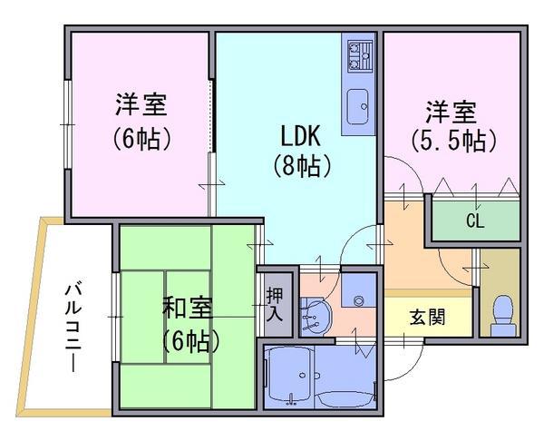 カーサOBATA(3DK/3階)の間取り写真