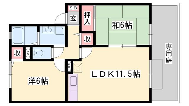 グランドソレイユ A棟(2LDK/1階)の間取り写真