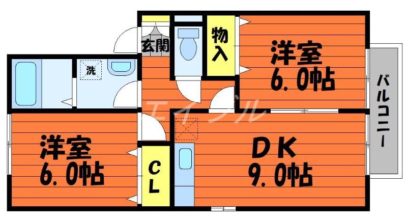 ECO-レジデンスモア C棟(2DK/2階)の間取り写真