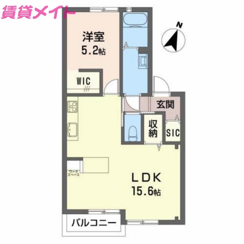 ヴィラグランデ繁松C棟(1LDK/2階)の間取り写真