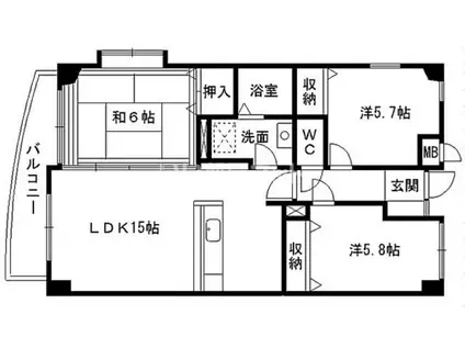 ミラベル嵐が丘(3LDK/2階)の間取り写真