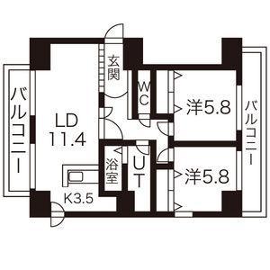 サンコート南8条(2LDK/2階)の間取り写真