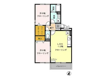 賀茂川ガーデンプレイス C(2LDK/2階)の間取り写真