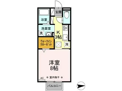 近鉄名古屋線 楠駅 徒歩2分 2階建 築4年(1K/1階)の間取り写真