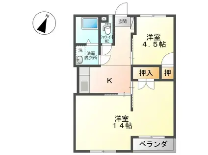 エクセルコーポ材木町(2K/1階)の間取り写真