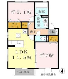 ウィルモア垂水C棟(2LDK/1階)の間取り写真