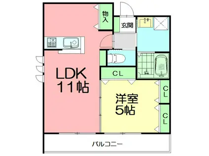 ウィステリア鵠沼(1LDK/2階)の間取り写真