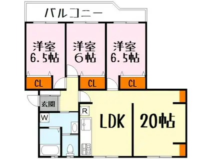 膳所ハイツ4号棟(3LDK/2階)の間取り写真