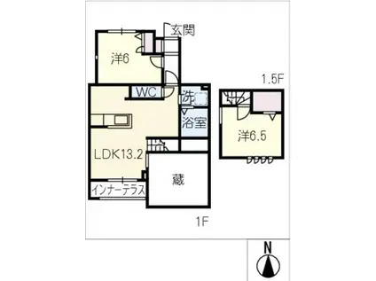 ベルリード松下 南棟(2LDK/1階)の間取り写真