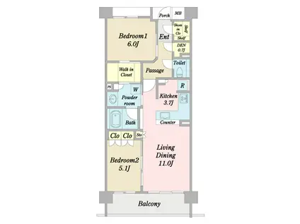 BRILLIA御所西(2LDK/3階)の間取り写真