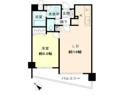 ヒューリック目黒三田(1LDK/6階)の間取り写真