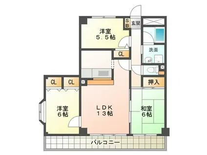 レジデンス若松(3LDK/2階)の間取り写真